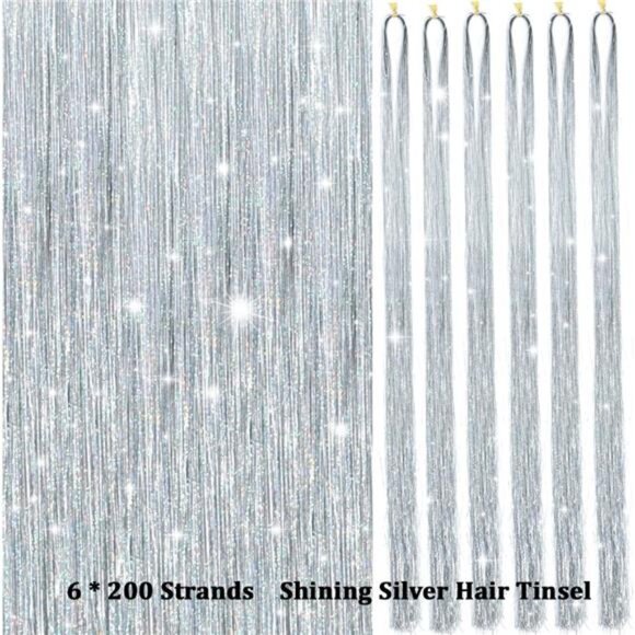 Hair Tinsel Kit With Tools 47Inch 1200  6Pcs (Silver) - Picture 4 of 8